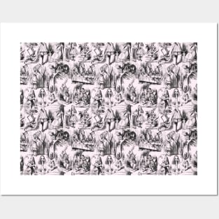 Alice in Wonderland | Toile de Jouy Pattern | Black and Pink | Posters and Art